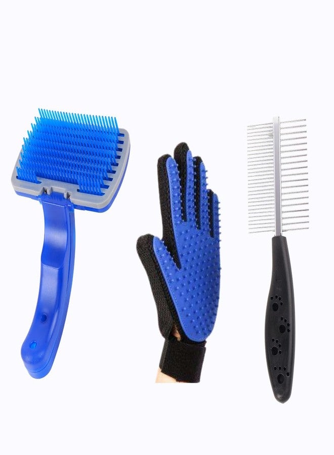 مجموعة العناية بالحيوانات الأليفة متعددة الألوان 3 في 1 - فرشاة ناعمة، وقفاز للعناية، ومشط لفك تشابك شعر الكلاب والقطط، عبوة من 3 قطع - Image 1